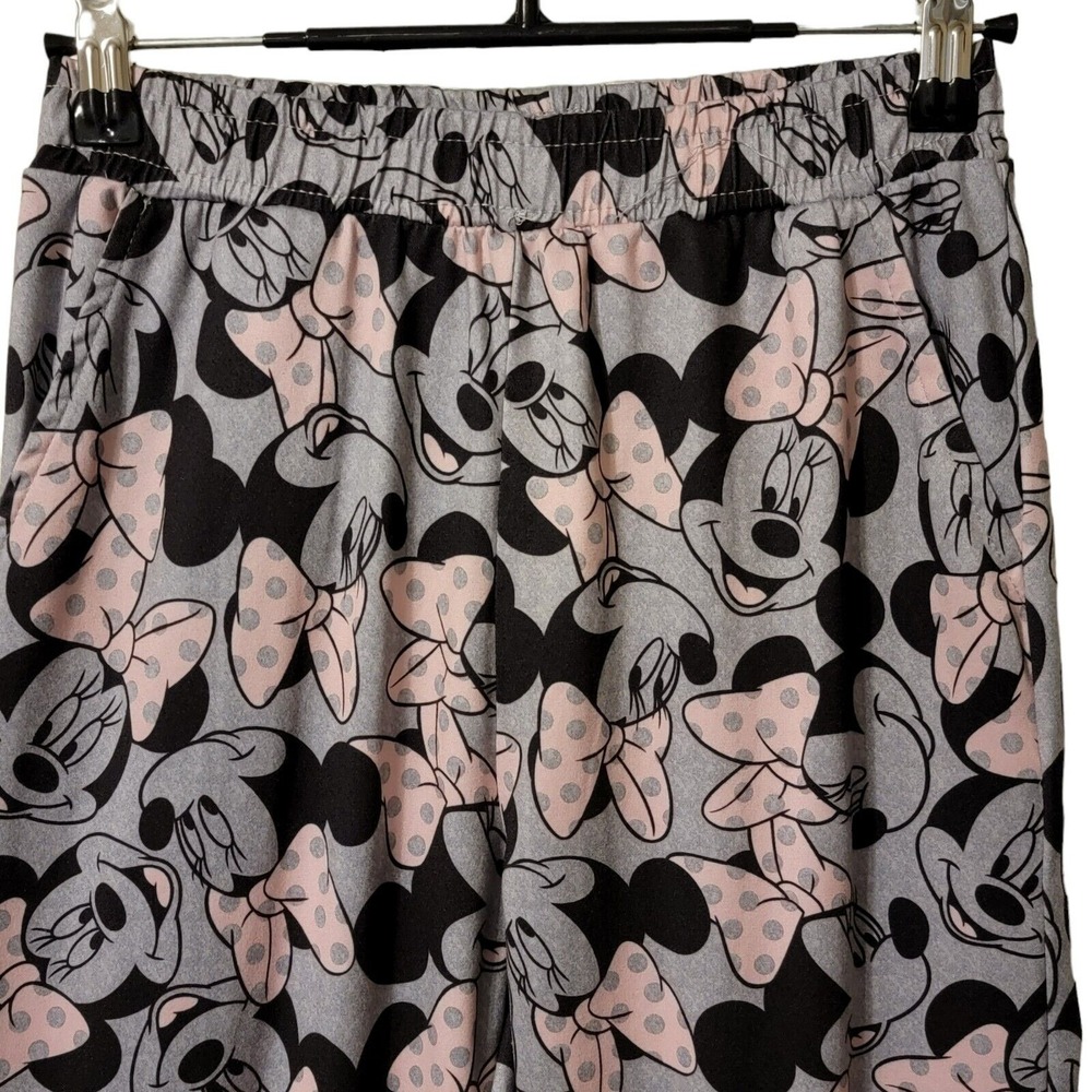Disney Minnie Mouse Pajama Pants Womens S Gray Pink Joggers PJs Sleepwear Lounge - Picture 2 of 7